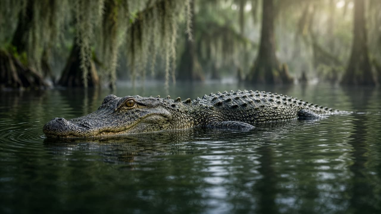 Alligator in still water in a dream