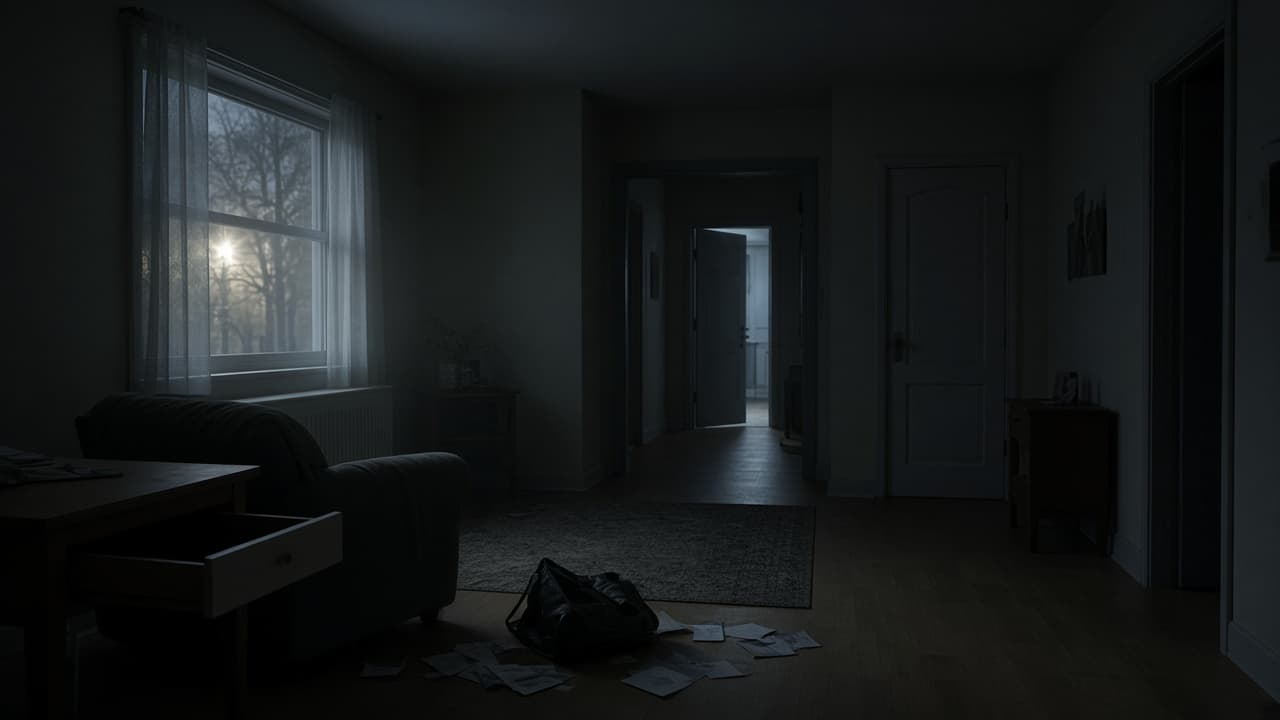 Dark room with an emptied drawer after a robbery in a dream