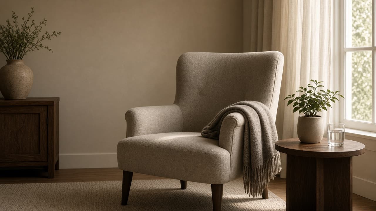 A quiet empty chair by a window, as in a dream about cancer
