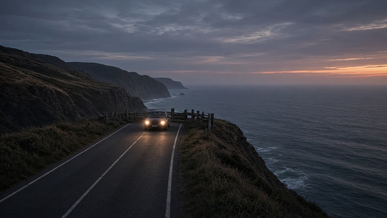 A car approaching a cliff edge in a dream