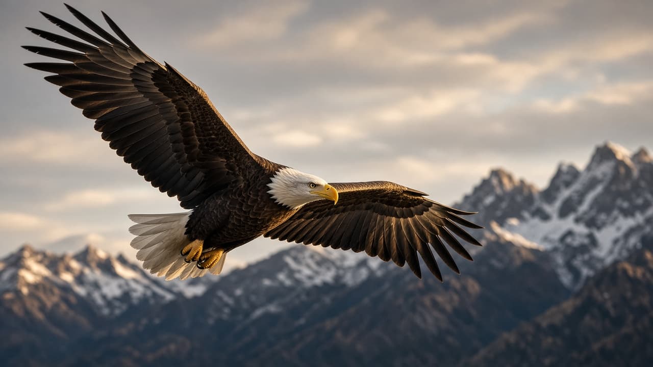 An eagle in flight against a mountain sky in a dream