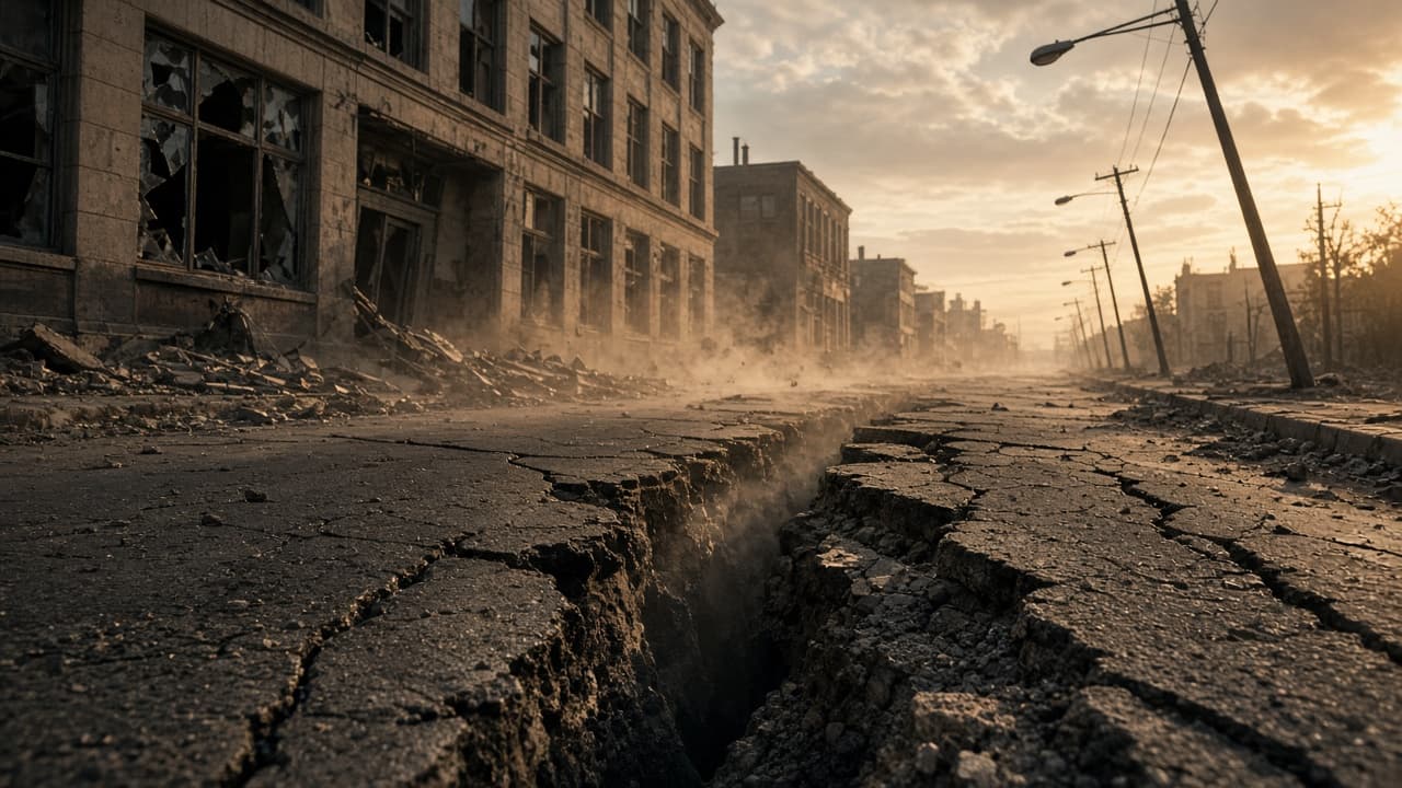 A cracked street during an earthquake in a dream
