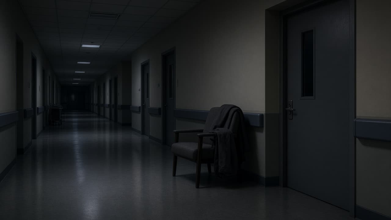 An empty hospital corridor at night in a dream