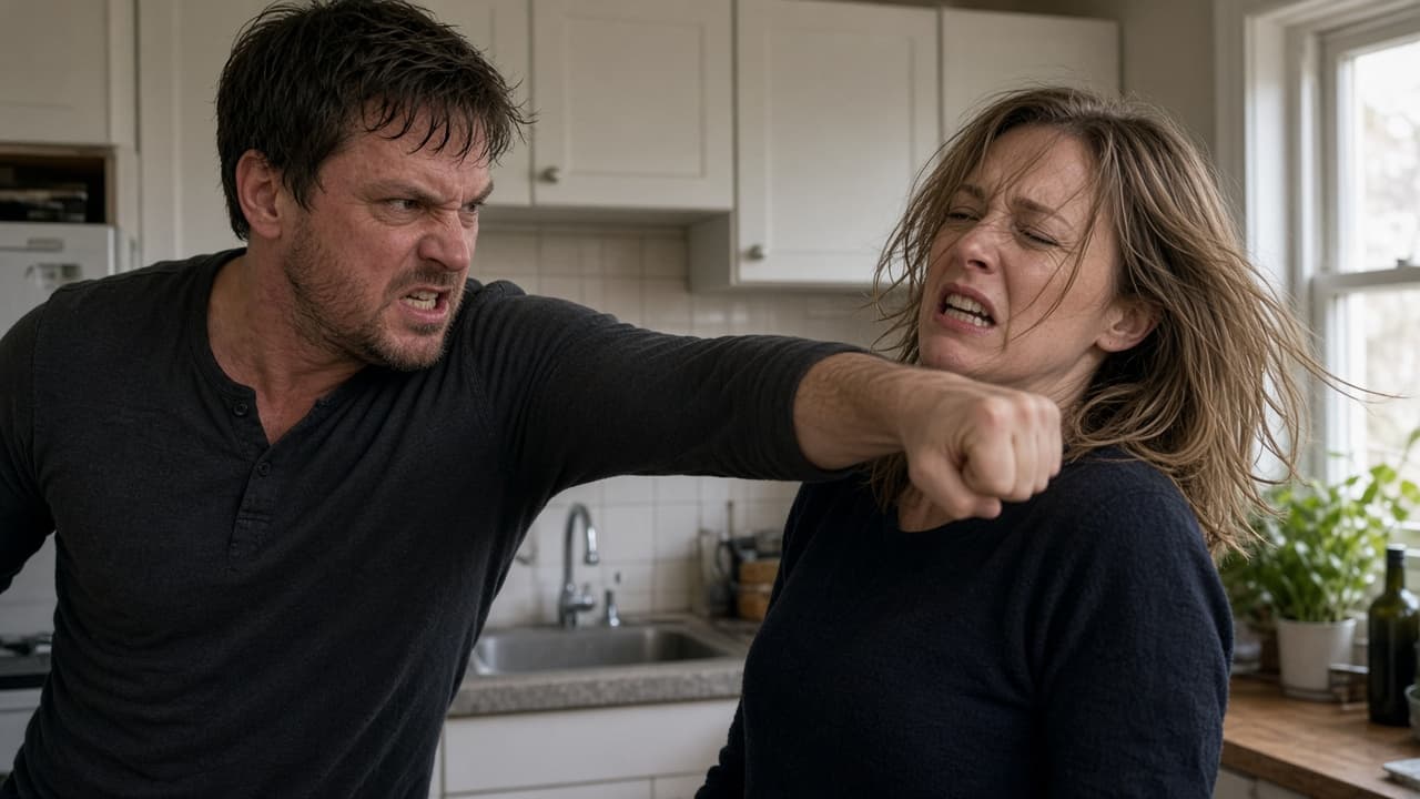 Two people fighting at close range in a dream