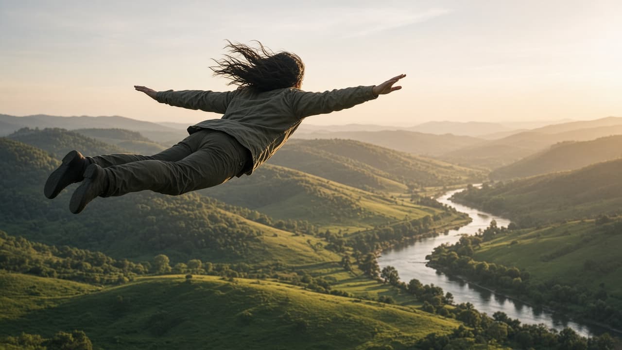 A person flying above hills in a dream