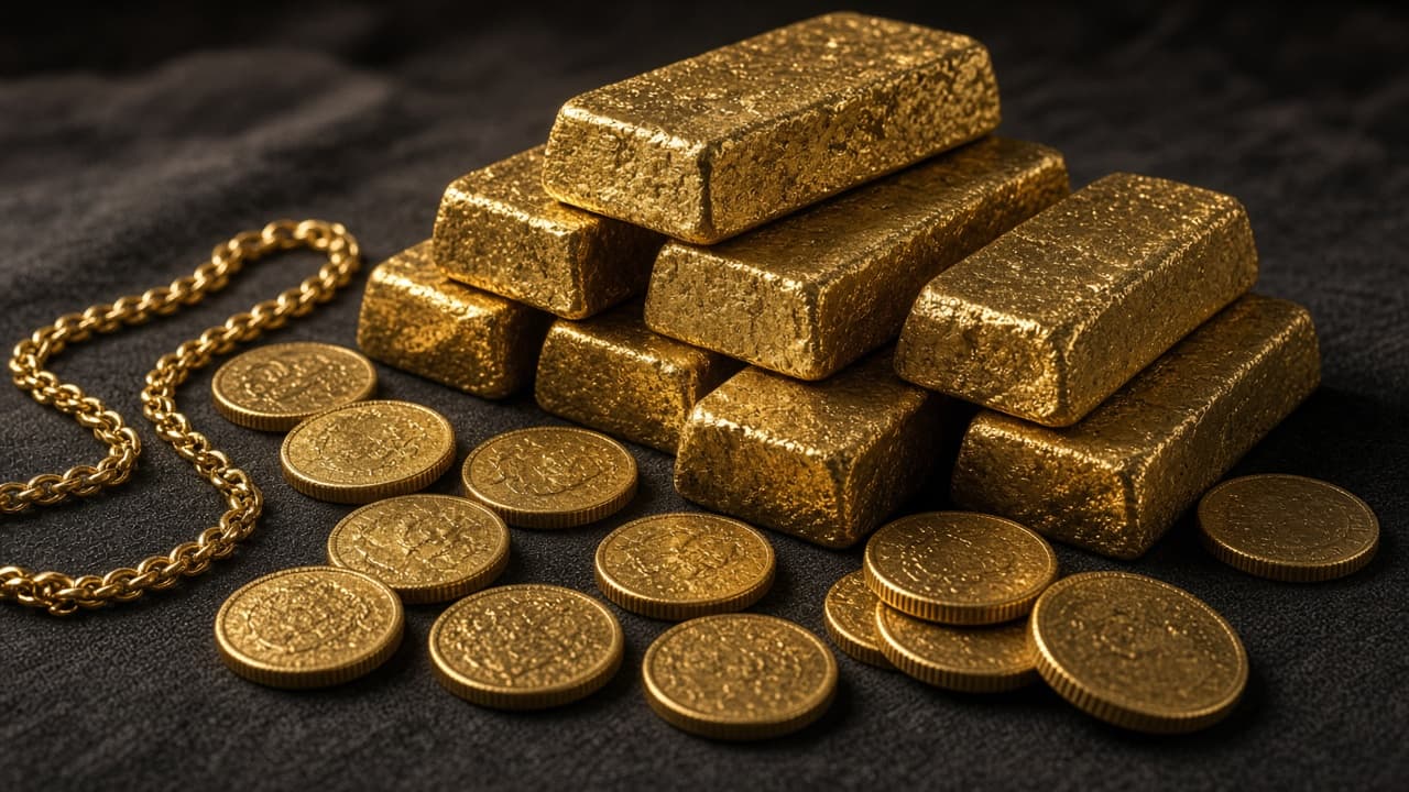 Gold bars, coins and a gold chain in a dream