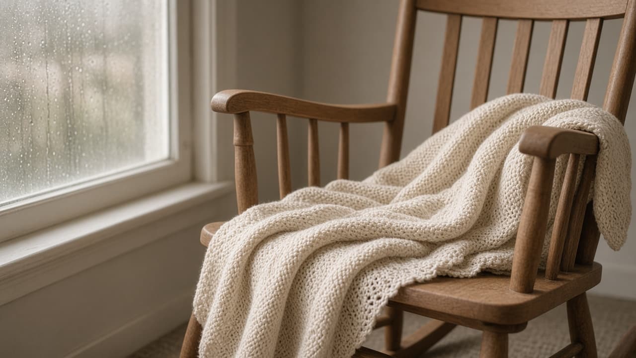 An empty rocking chair with a baby blanket, in a dream about miscarriage