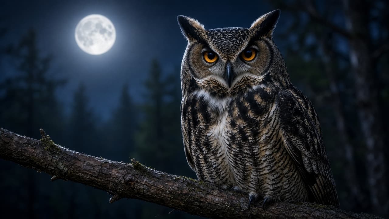 An owl perched at night in a dream
