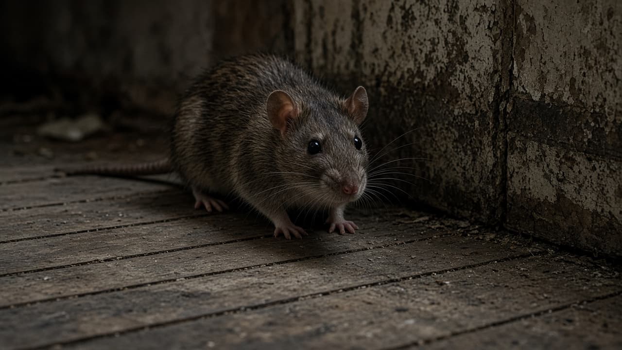 A brown rat on wooden floorboards in a dream