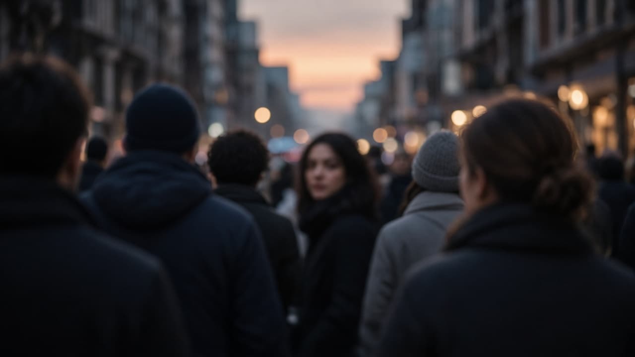 Unrecognizable people in a city street in a dream