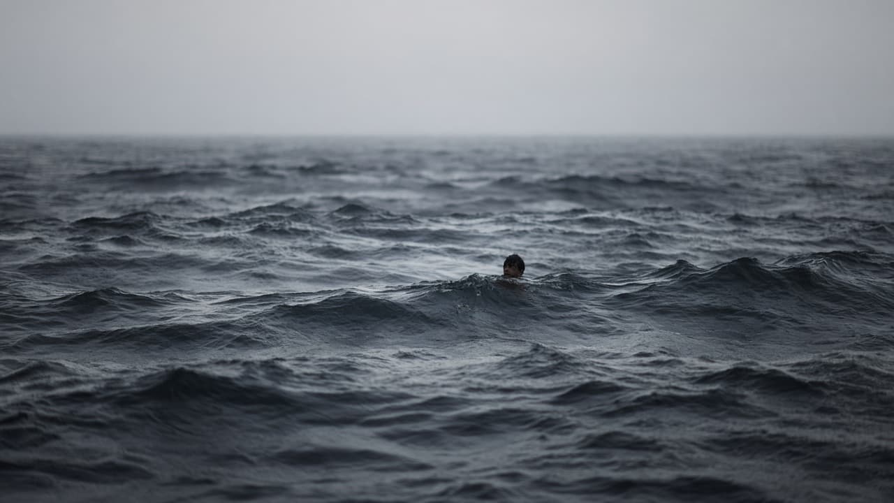 A swimmer in open ocean with no shore in a dream