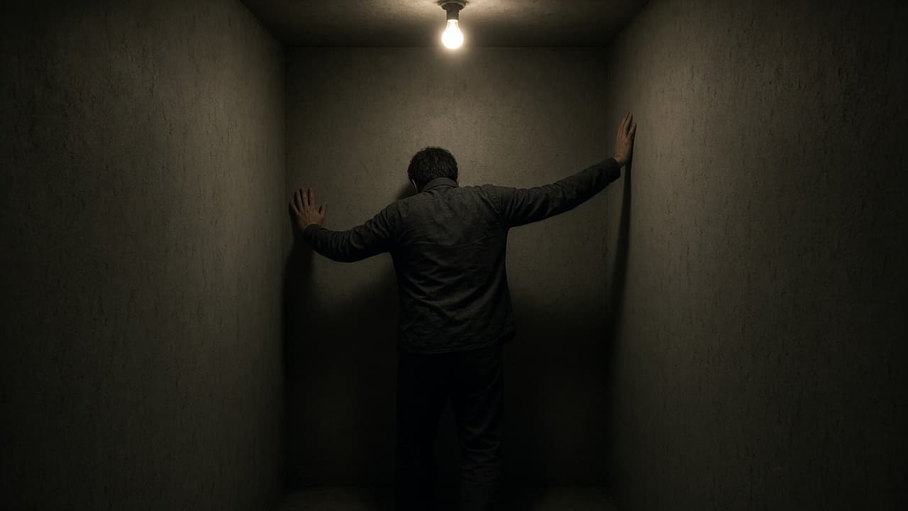 A person in a windowless room with no door in a dream