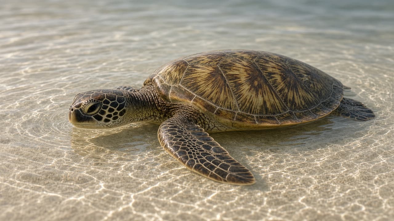 Sea turtle in shallow water in a dream