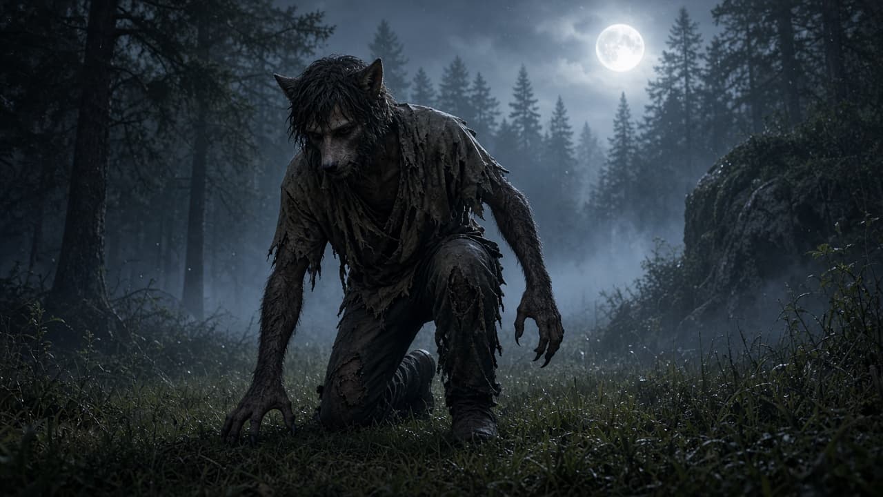 A person mid-transformation into a wolf in a dream