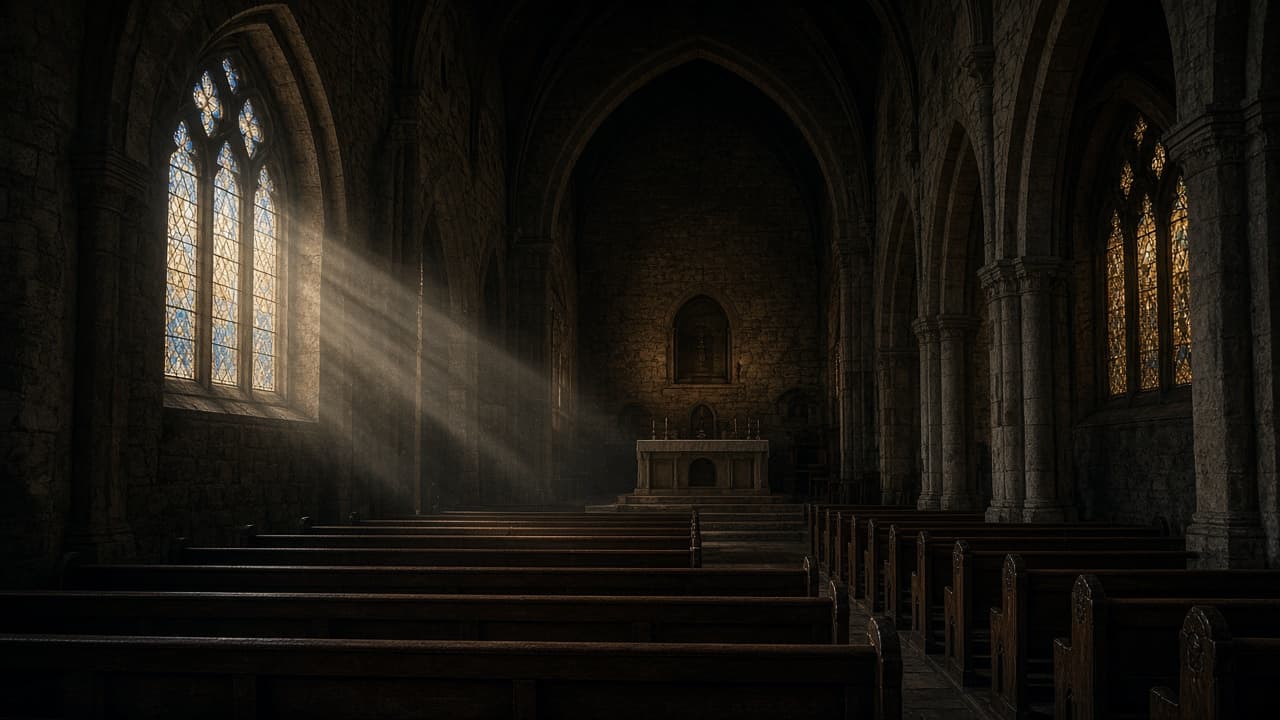 An empty church interior in a dream