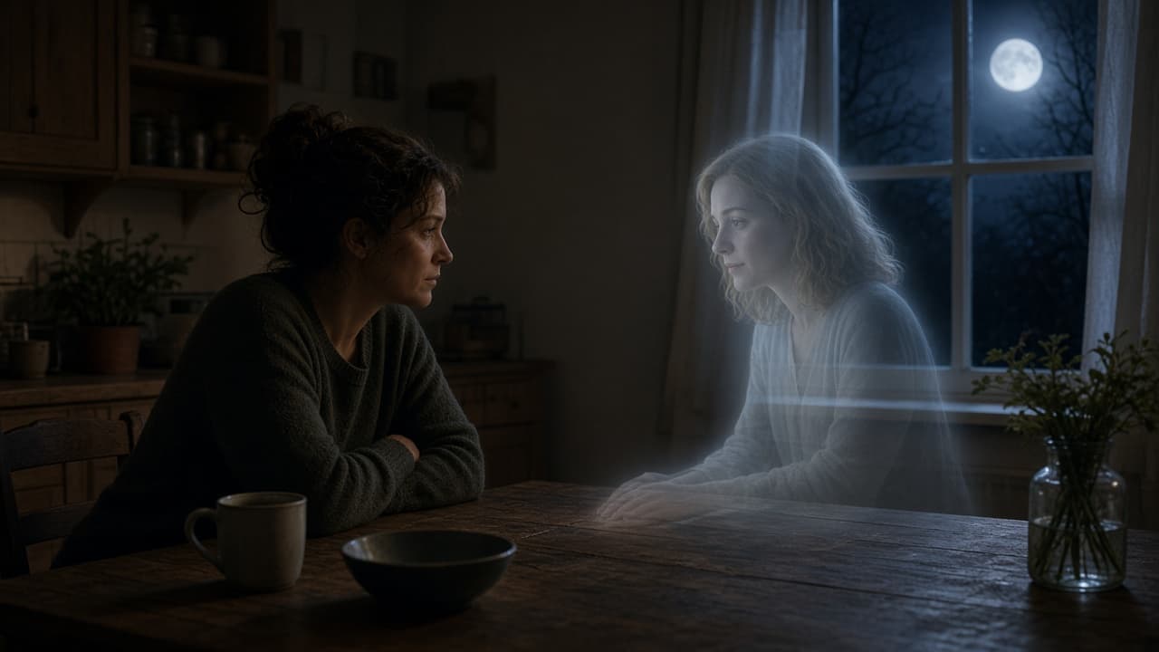 A quiet conversation with someone who has died, in a dream