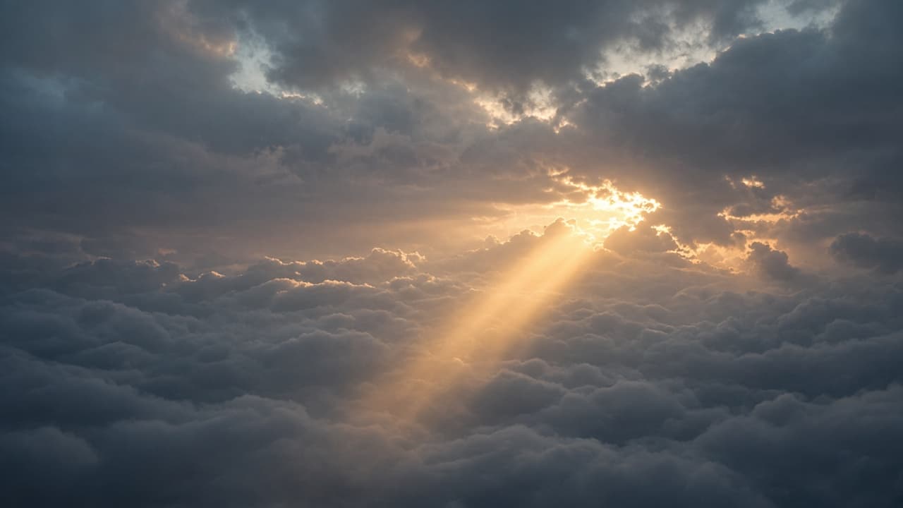 Light breaking through clouds in a dream