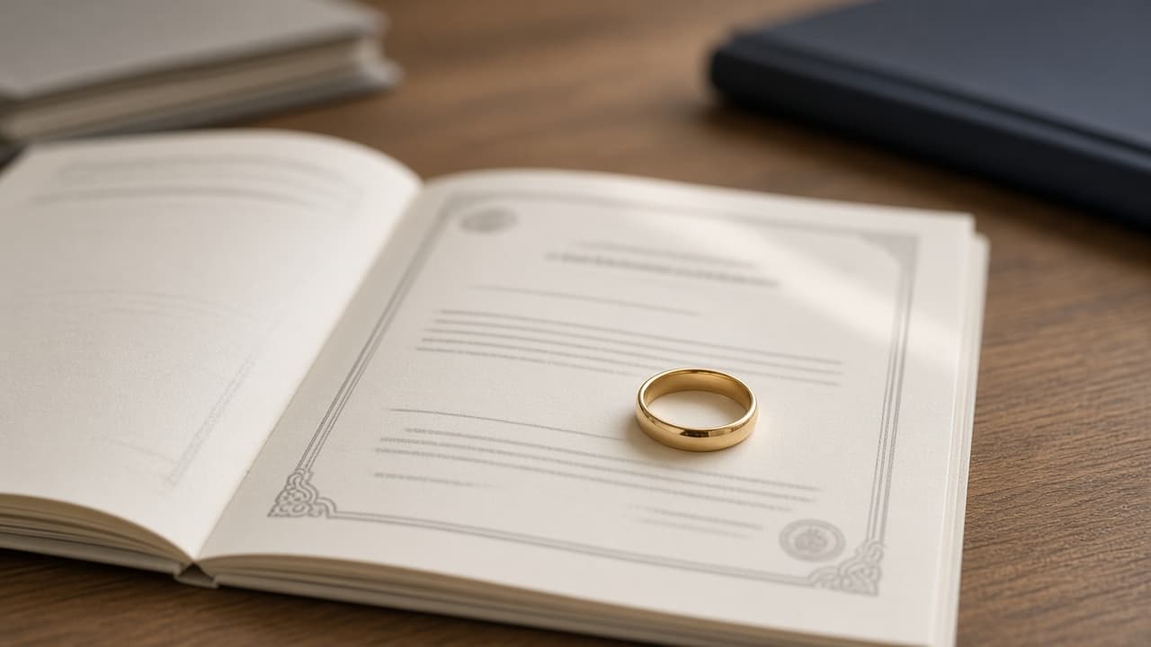 A wedding ring on a marriage certificate in a dream