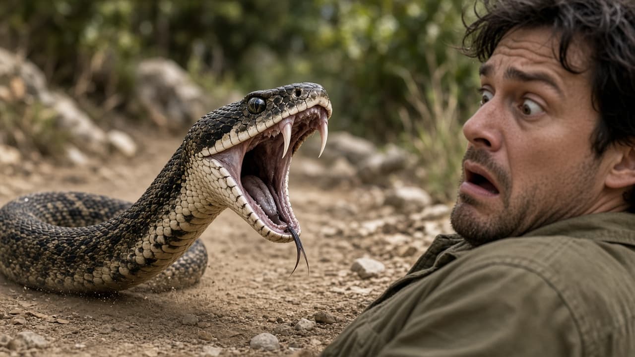 A snake striking with fangs bared in a dream