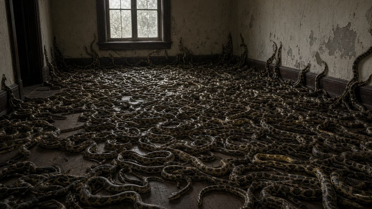 Snakes covering a wooden floor in a dream