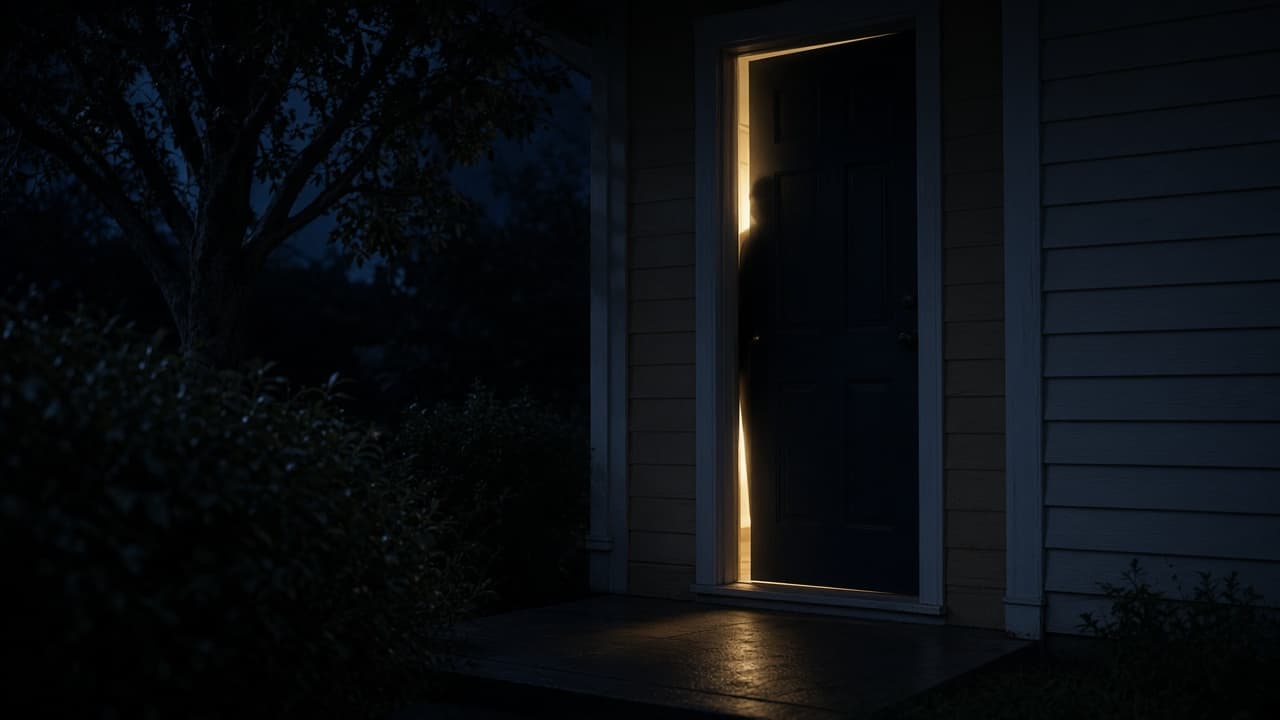 A front door forced open a few inches at night in a dream