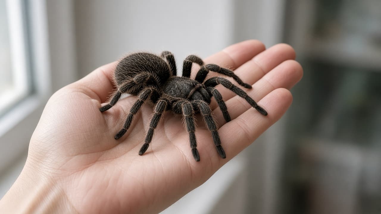 A large hairy tarantula on an open hand in a dream