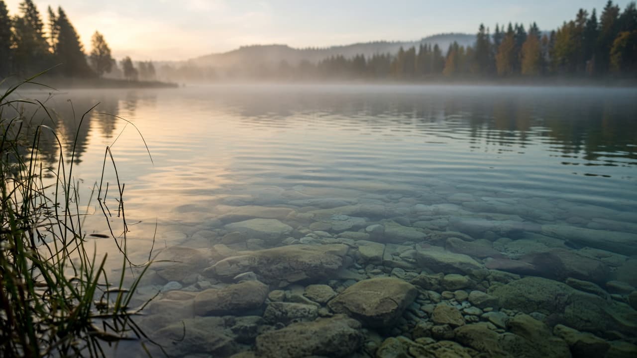 A still lake of clear water in a dream