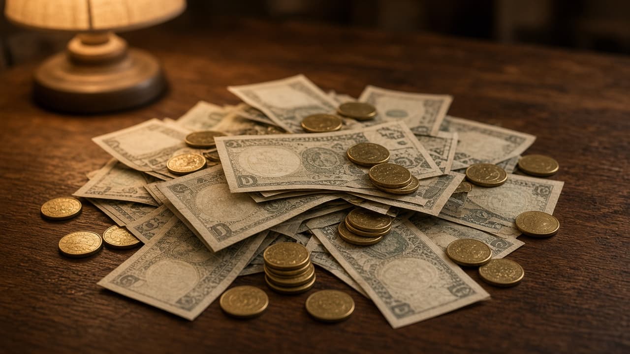 Piles of cash and coins won in a dream