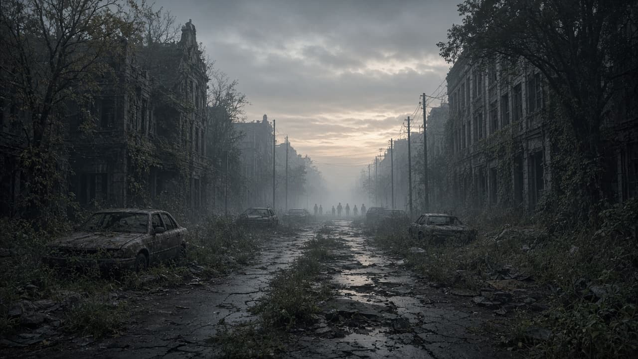 An empty city street in a zombie apocalypse dream